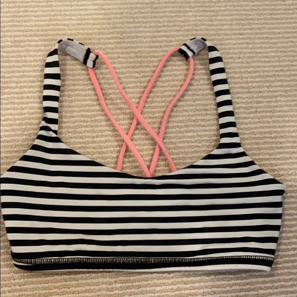 Black and white striped lululemon bra